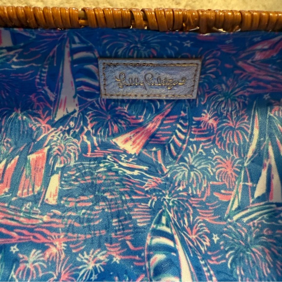 NWOT Lilly Pulitzer Wicker and Bamboo Clutch with Printed Lining - Picture 9 of 10